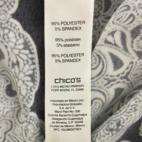 Chicos Black White Paisley Print Long‎ Sleeve Shift Whimsigoth Boho Dress Size 2 - Picture 4 of 10